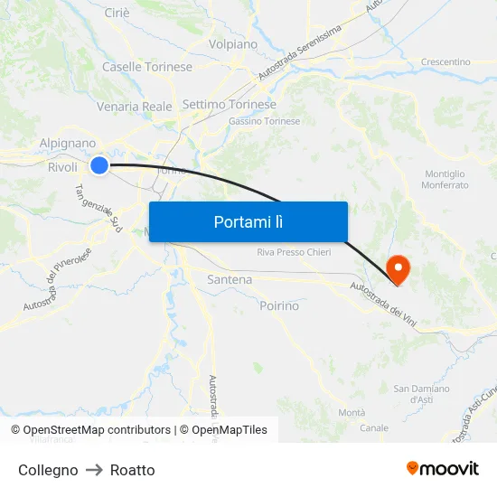 Collegno to Roatto map
