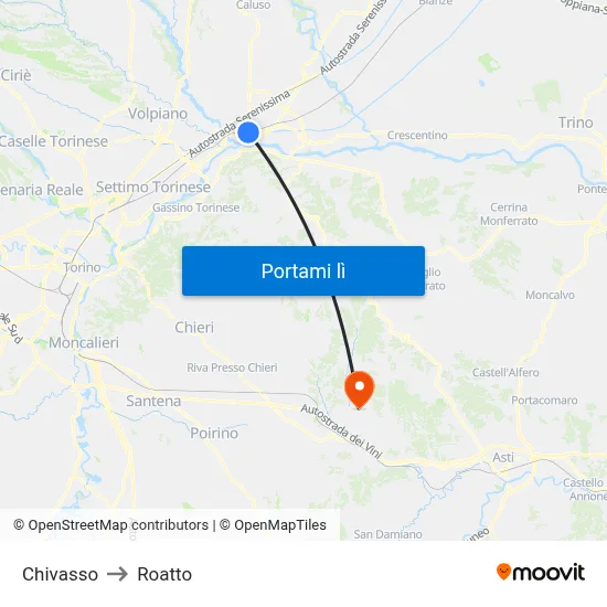 Chivasso to Roatto map