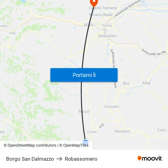 Borgo San Dalmazzo to Robassomero map