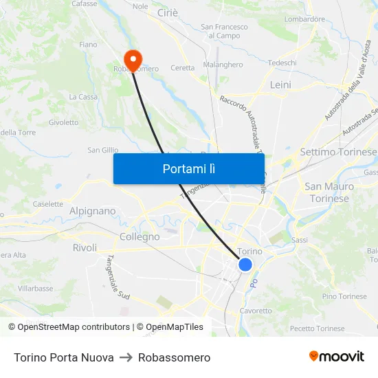 Torino Porta Nuova to Robassomero map