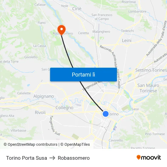 Torino Porta Susa to Robassomero map