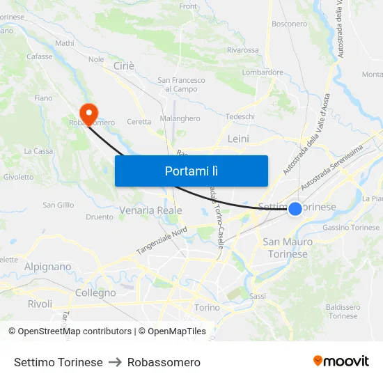 Settimo Torinese to Robassomero map