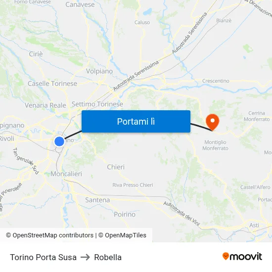 Torino Porta Susa to Robella map