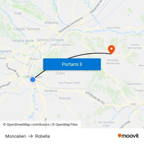 Moncalieri to Robella map