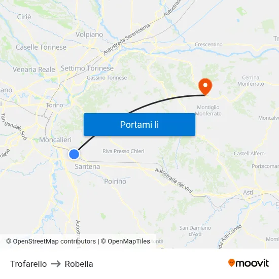 Trofarello to Robella map