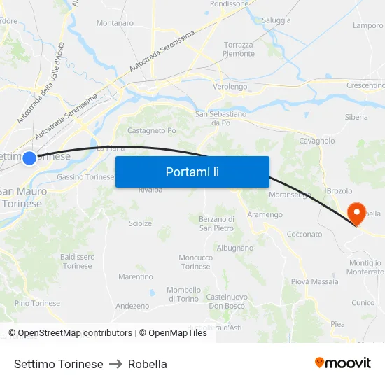 Settimo Torinese to Robella map