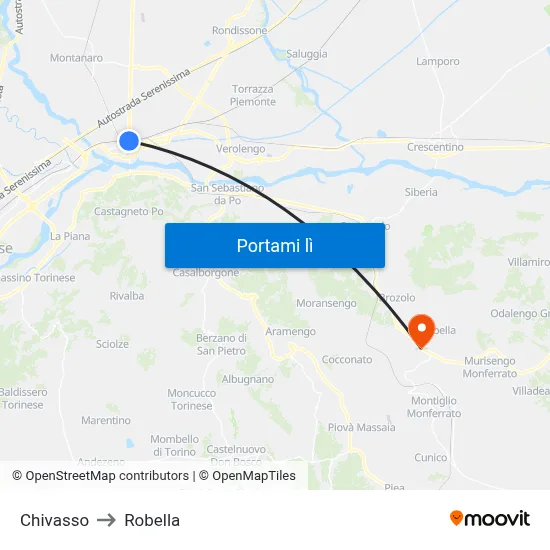 Chivasso to Robella map