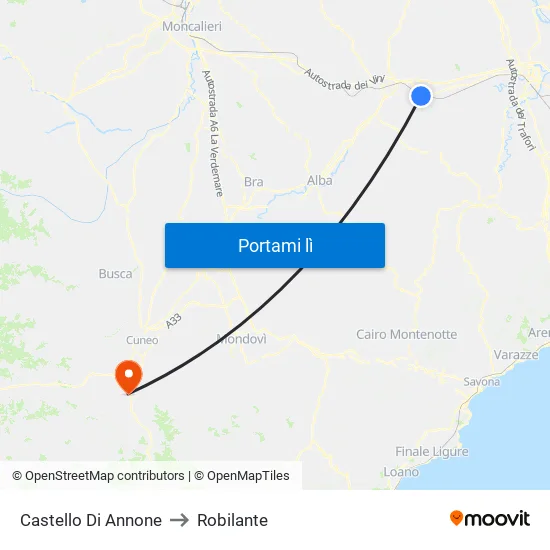 Castello Di Annone to Robilante map
