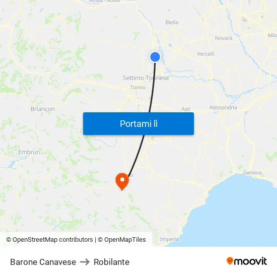 Barone Canavese to Robilante map