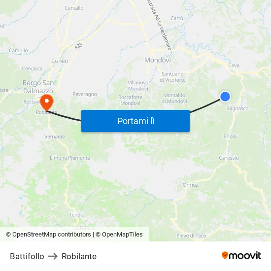 Battifollo to Robilante map