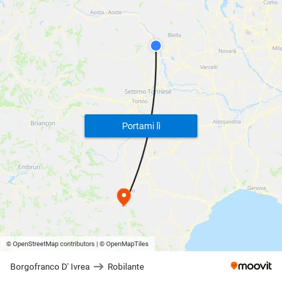 Borgofranco D' Ivrea to Robilante map