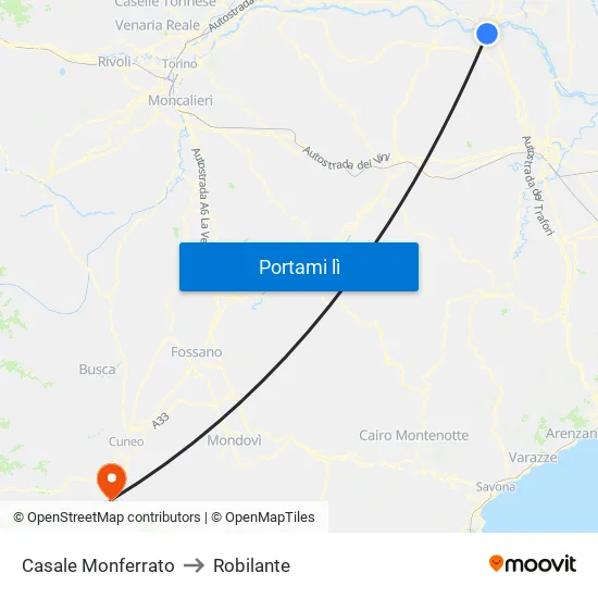 Casale Monferrato to Robilante map