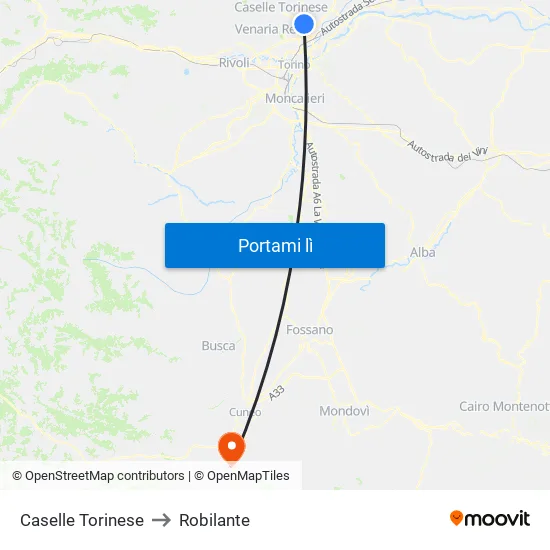 Caselle Torinese to Robilante map