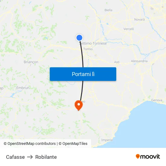 Cafasse to Robilante map