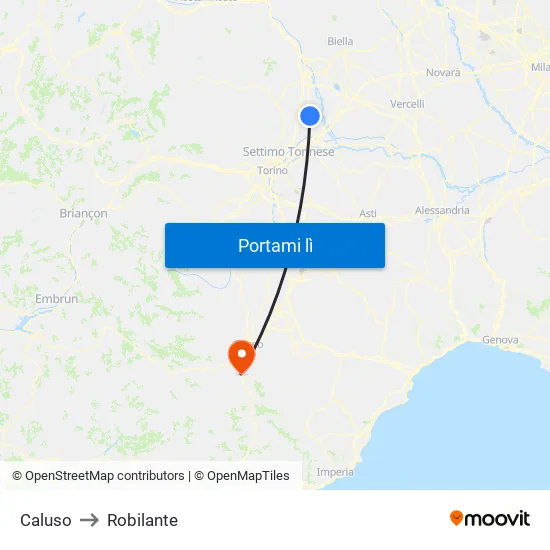 Caluso to Robilante map