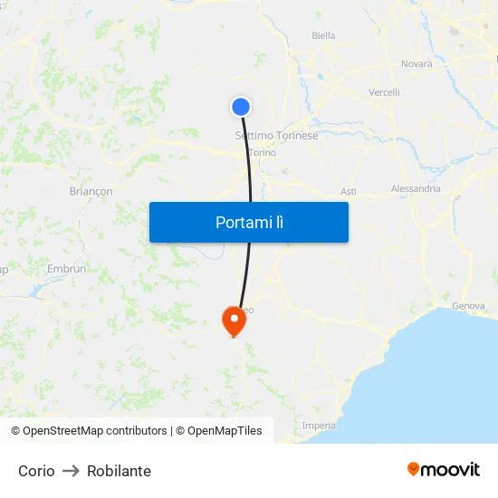 Corio to Robilante map