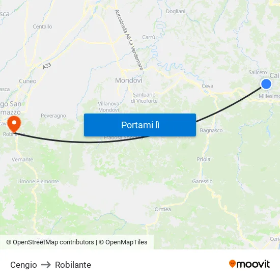 Cengio to Robilante map