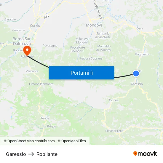 Garessio to Robilante map
