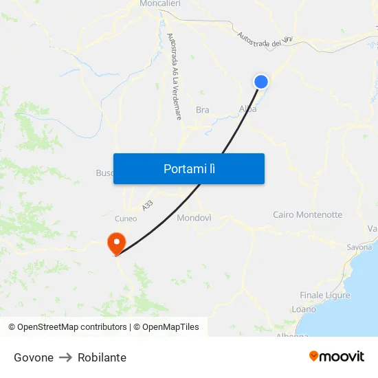 Govone to Robilante map