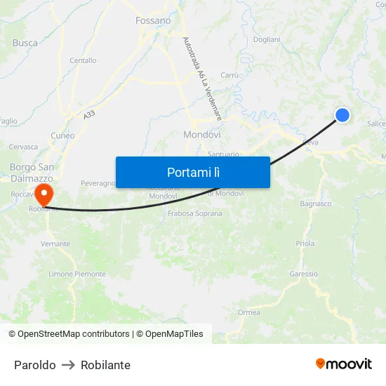Paroldo to Robilante map