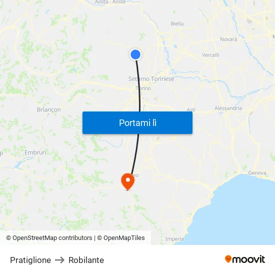 Pratiglione to Robilante map