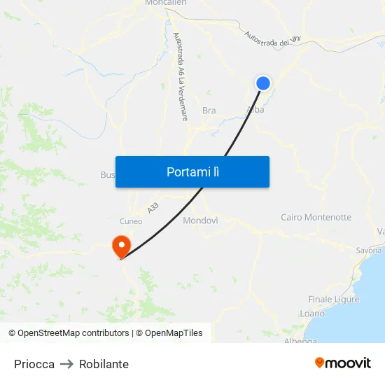 Priocca to Robilante map