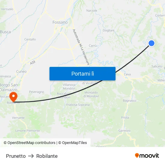 Prunetto to Robilante map