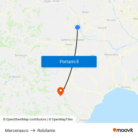 Mercenasco to Robilante map