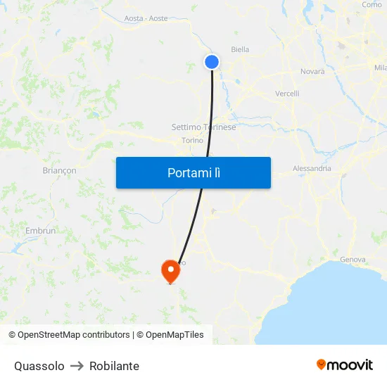 Quassolo to Robilante map