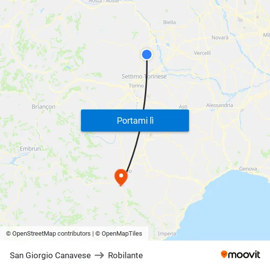 San Giorgio Canavese to Robilante map