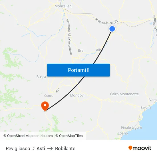 Revigliasco D' Asti to Robilante map
