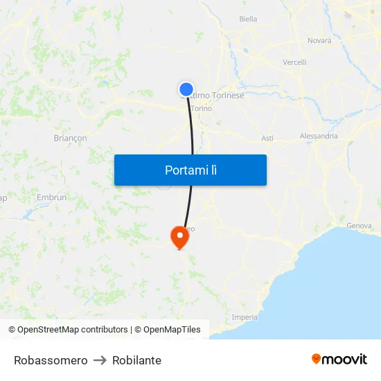 Robassomero to Robilante map