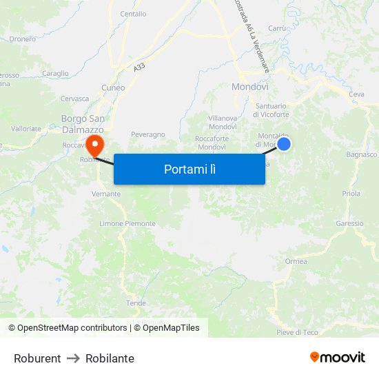 Roburent to Robilante map