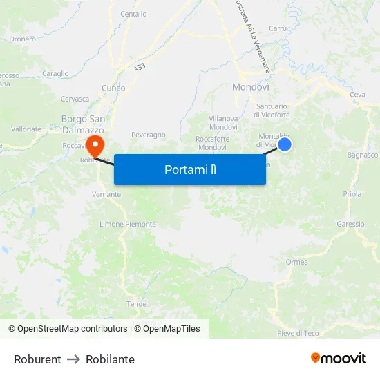 Roburent to Robilante map