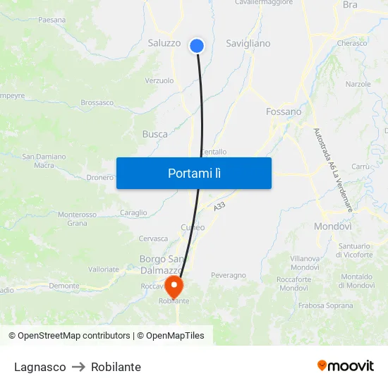 Lagnasco to Robilante map