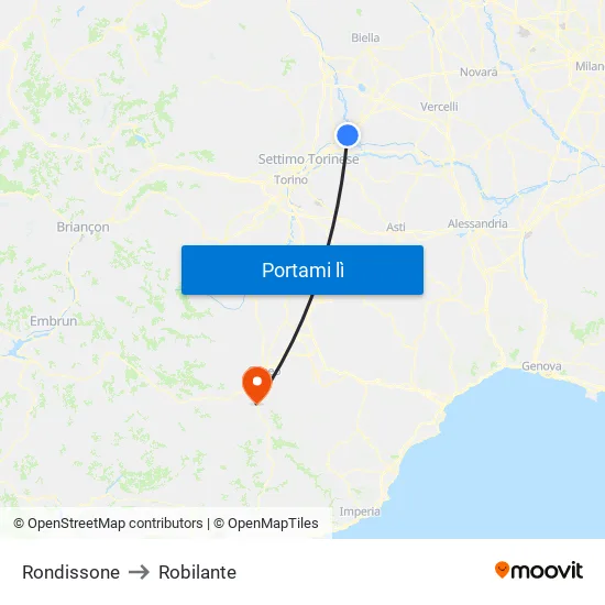 Rondissone to Robilante map