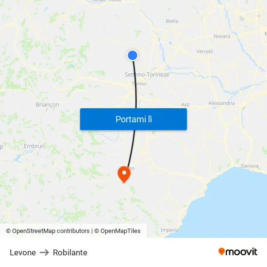 Levone to Robilante map