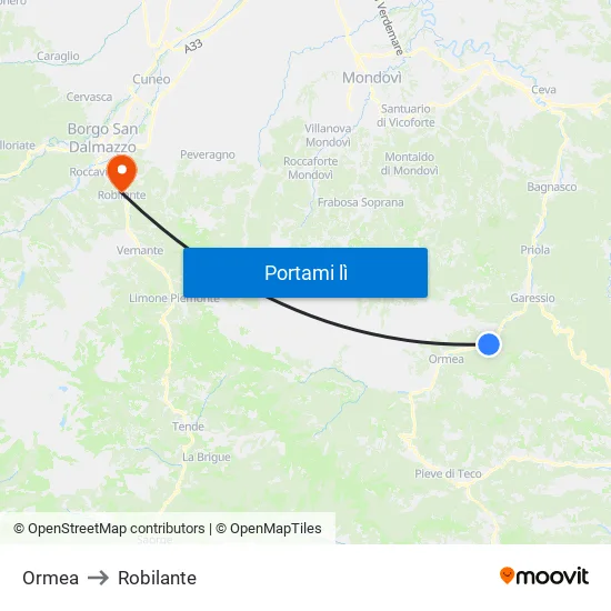 Ormea to Robilante map