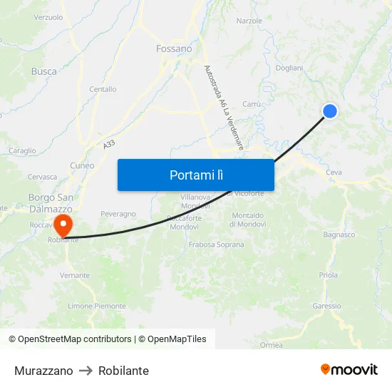 Murazzano to Robilante map