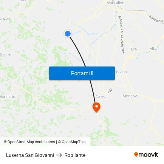 Luserna San Giovanni to Robilante map