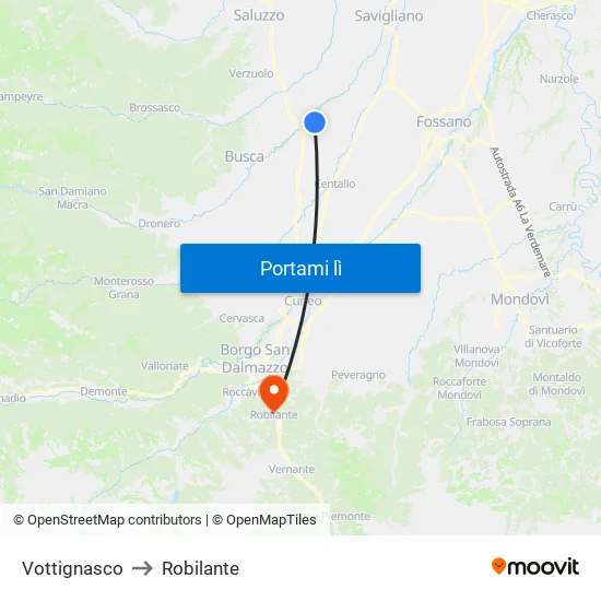Vottignasco to Robilante map