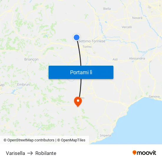 Varisella to Robilante map