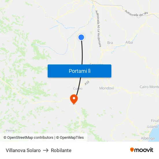 Villanova Solaro to Robilante map