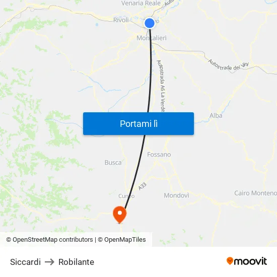 Siccardi to Robilante map