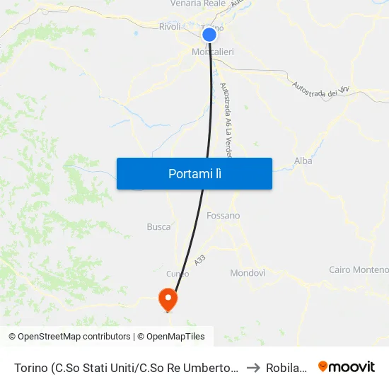 Torino (C.So Stati Uniti/C.So Re Umberto) Cap to Robilante map