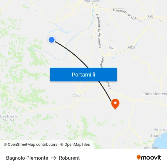 Bagnolo Piemonte to Roburent map