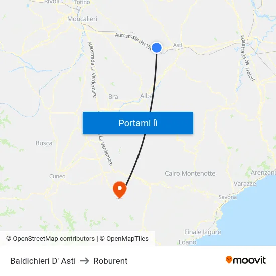 Baldichieri D' Asti to Roburent map
