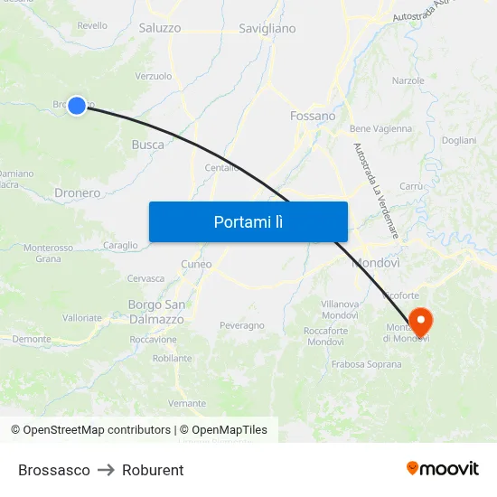 Brossasco to Roburent map