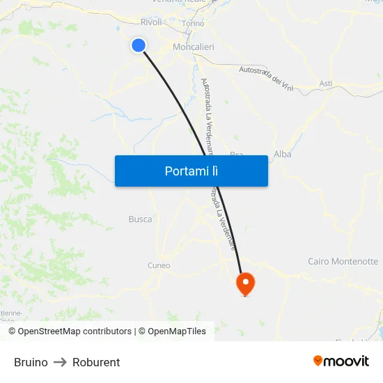 Bruino to Roburent map