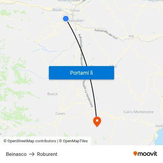 Beinasco to Roburent map